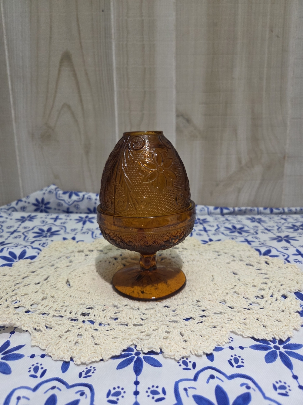 Vintage Indiana Glass Tiara Amber Fairy Lamp